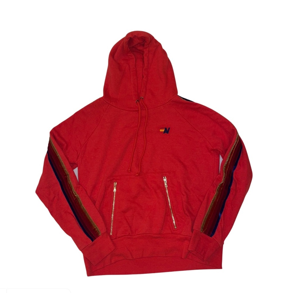 Aviator Nation Red Hoodie Velvet 5 Stripe Women’s Small Neon Red Rare